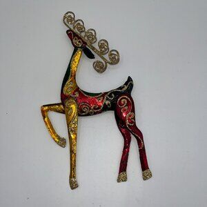 Vintage Pier One Pier 1 Metal Glitter Reindeer Decor Ornament About 7 inches ish